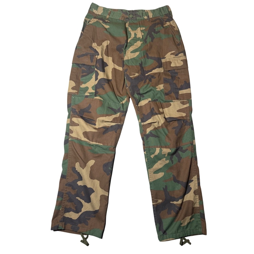 Military Woodland Camo Cargo Pants Medium Regular Button Fly Tactical Streetwear